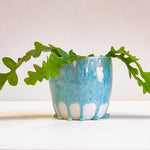 handmade ceramic planter glazed in blue and purple