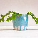 handmade ceramic planter glazed in blue and purple