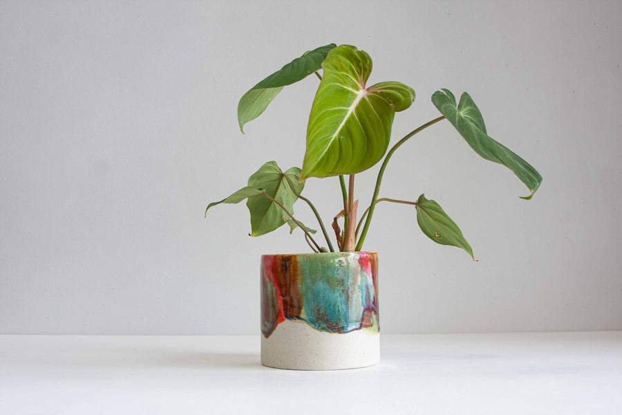 handmade ceramic red, green, brown planter