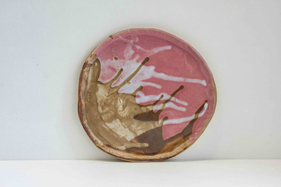 handmade ceramic pink, brown and white platter