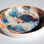 handmade ceramic orange, blue, brown and white deep plate