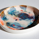 handmade ceramic orange, blue, brown and white deep plate