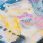handmade ceramic purple, yellow, blue deep platter close up of the glaze