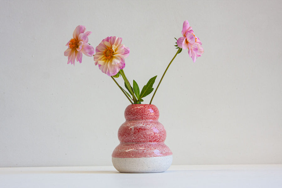 Handmade Ceramic Small Smoosh Vase - Red
