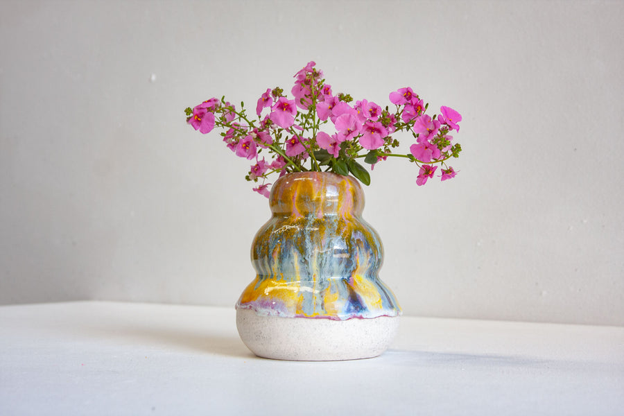 Handmade Ceramic Small Smoosh Vase - Rainbow Paddlepop