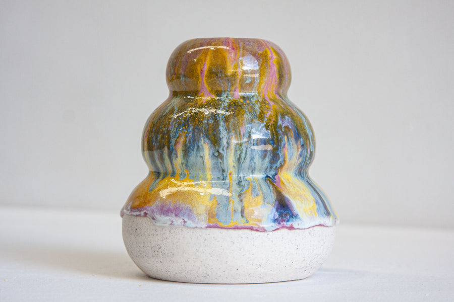 Handmade Ceramic Small Smoosh Vase - Rainbow Paddlepop