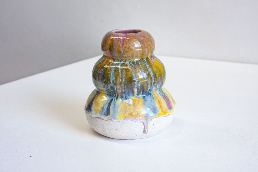Handmade Ceramic Small Smoosh Vase - Rainbow Paddlepop