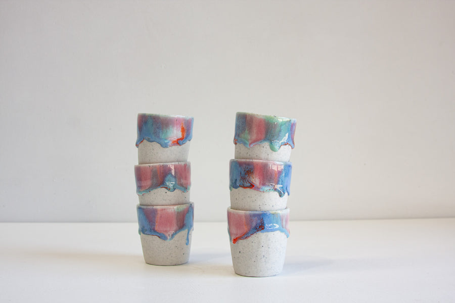 handmade ceramic pink, green, blue and orange espresso cup