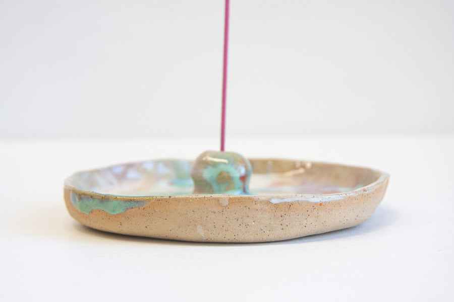 Seconds Sale Handmade Ceramic Incense Holder - Purple, Green & Orange