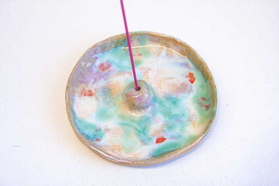 Seconds Sale Handmade Ceramic Incense Holder - Purple, Green & Orange