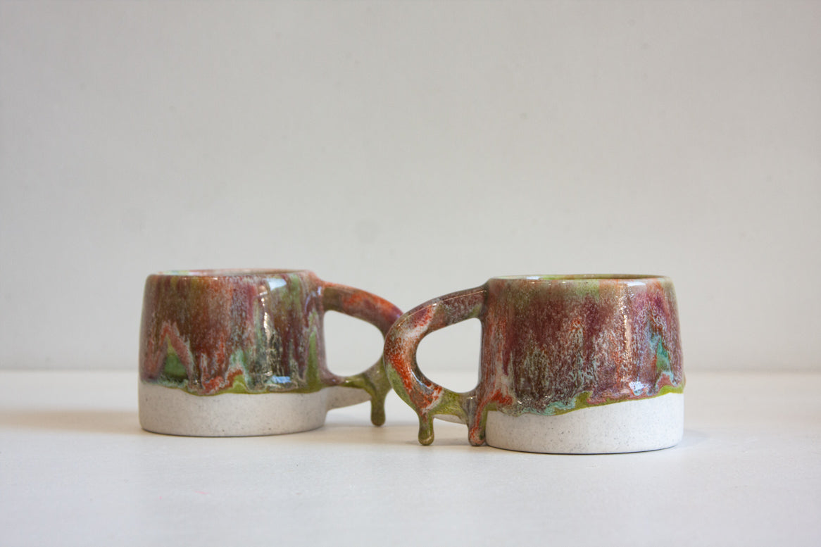 handmade ceramic green, red, brown mug