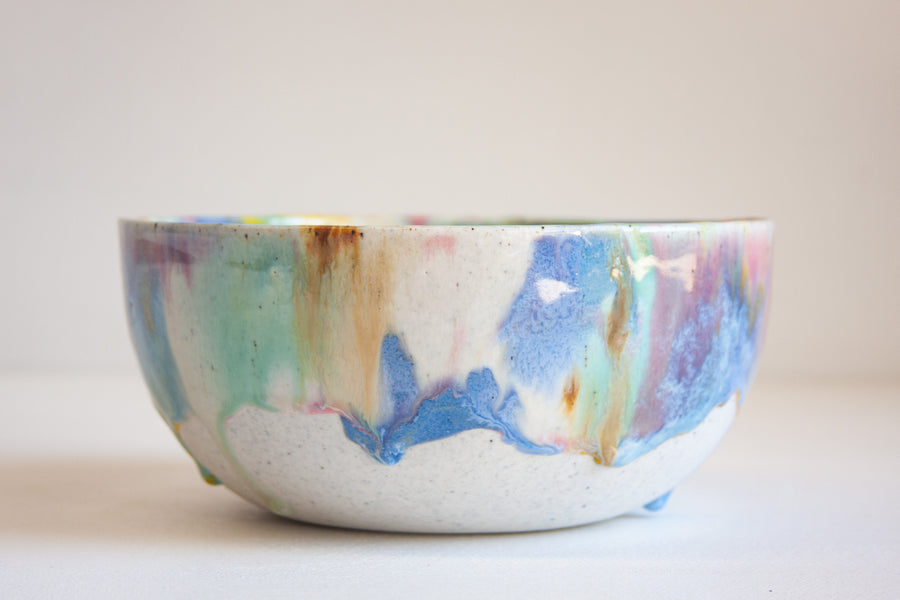 handmade ceramic rainbow serving bowl