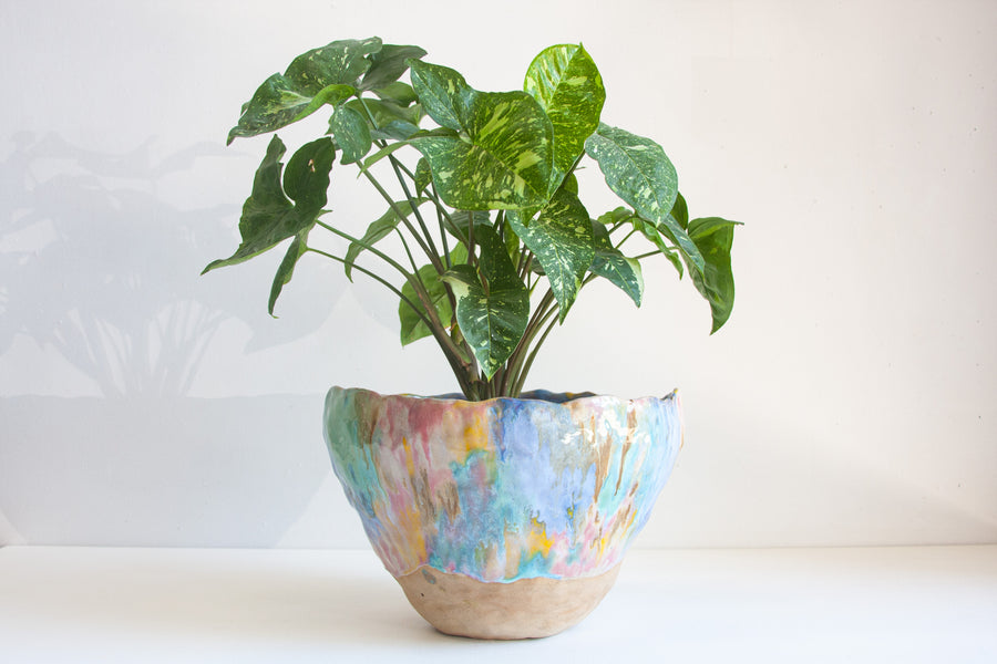 handmade ceramic rainbow sculptural planter