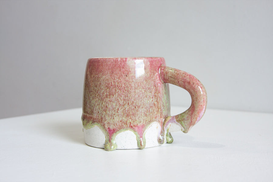 Handmade Ceramic Large Mug - Dark Pink & Moss Green