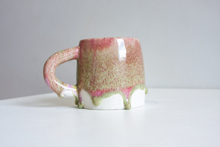 Handmade Ceramic Large Mug - Dark Pink & Moss Green