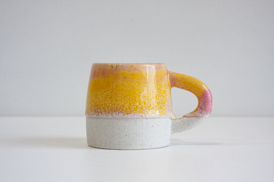 handmade ceramic large yellow and pink mug