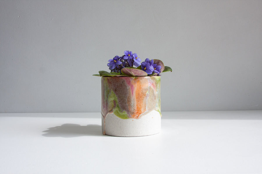 handmade ceramic pink, peach and green planter