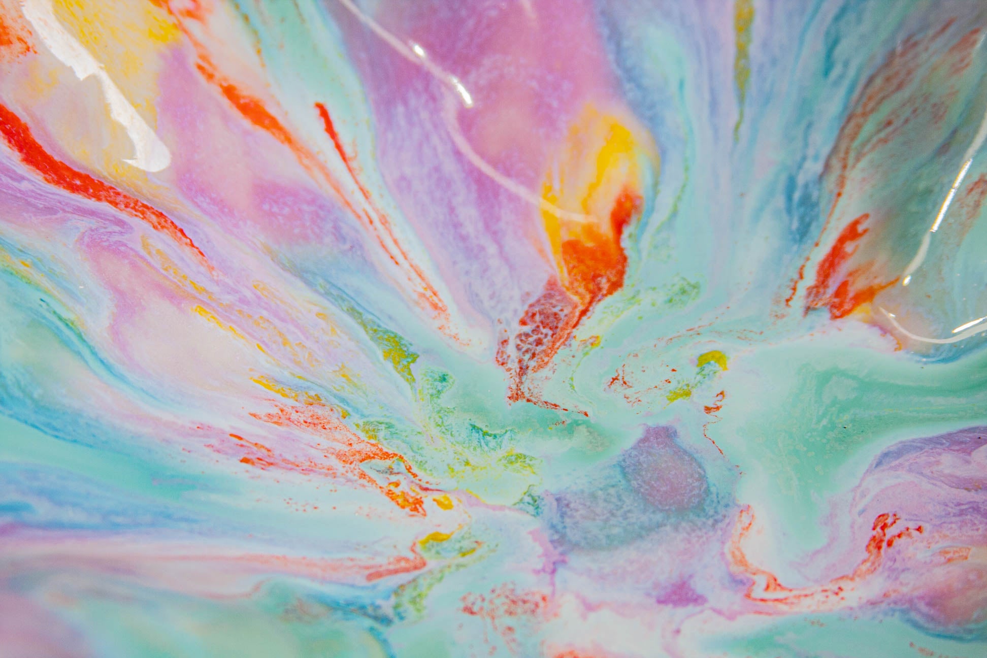 handmade ceramic platter, close up of glaze details on the inside of the bowl 