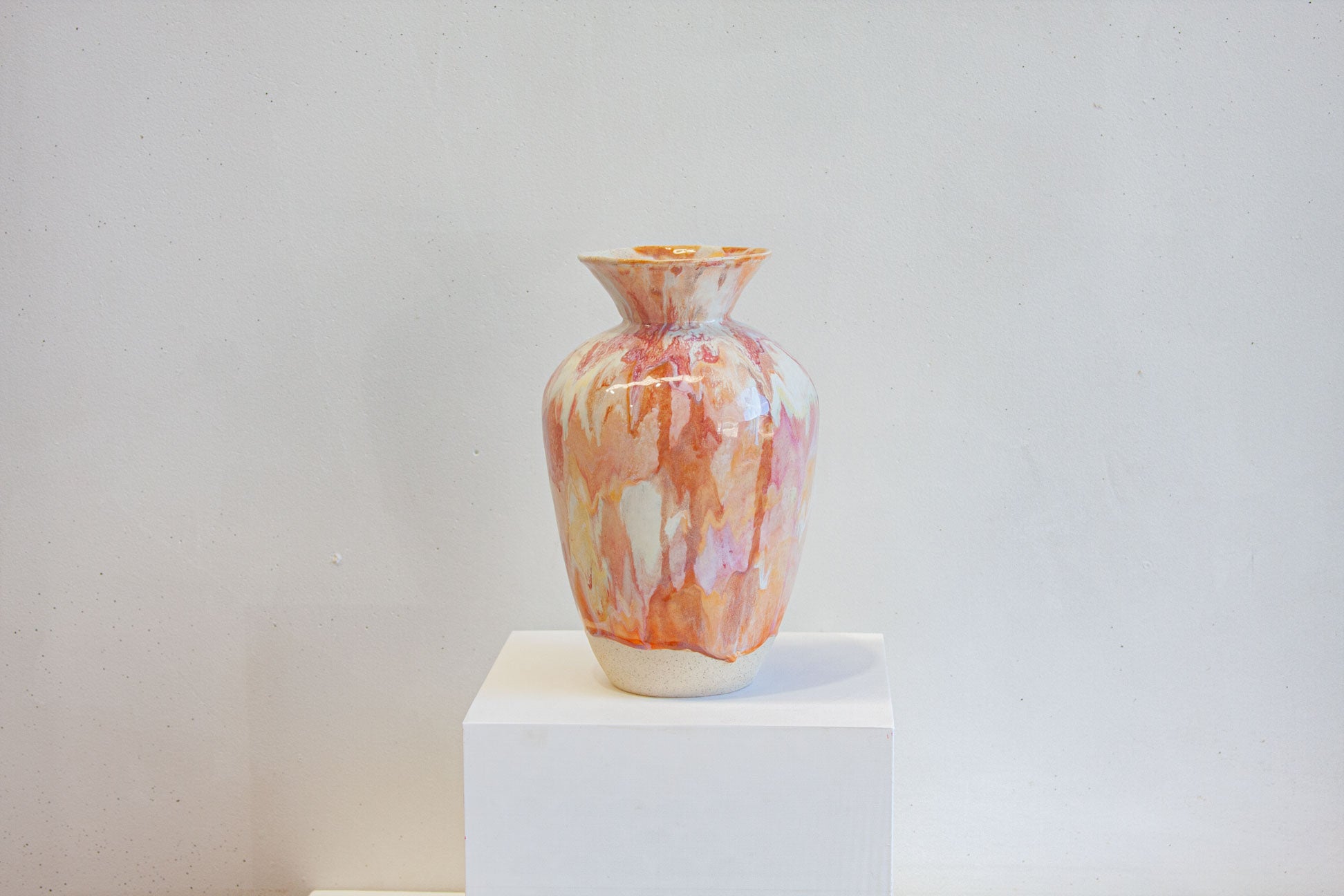 handmade ceramic brown, pink, cream and peach sculptural vase.