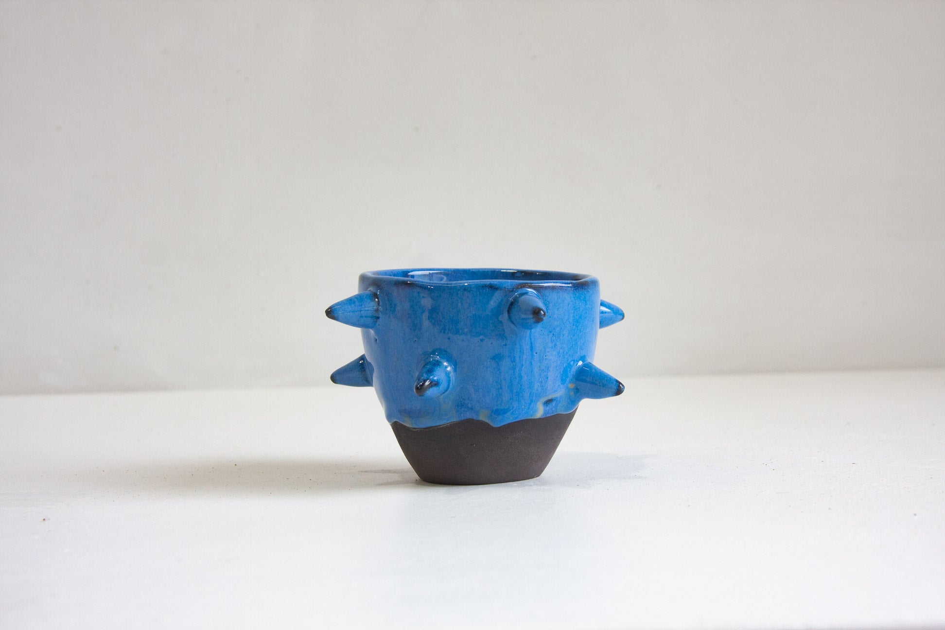 Blue textured ceramic planter on a white background