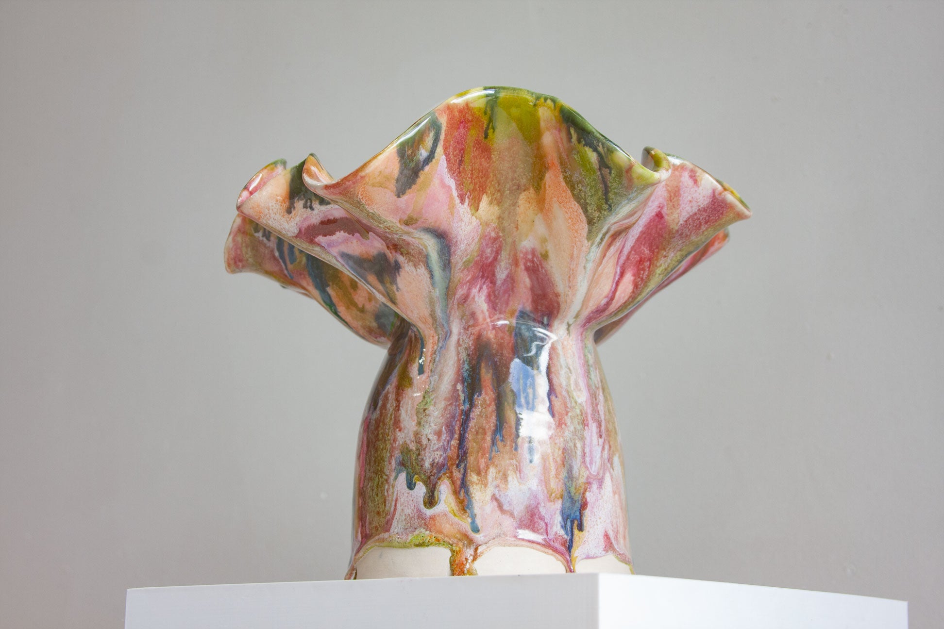 handmade ceramic table lamp on plinth shown from below 