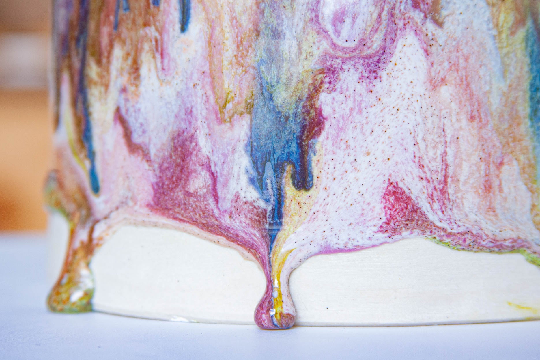 zoomed in photo of glaze detail on handmade ceramic table lamp