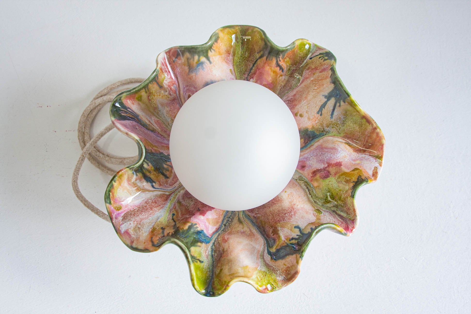 handmade ceramic table lamp shown from above