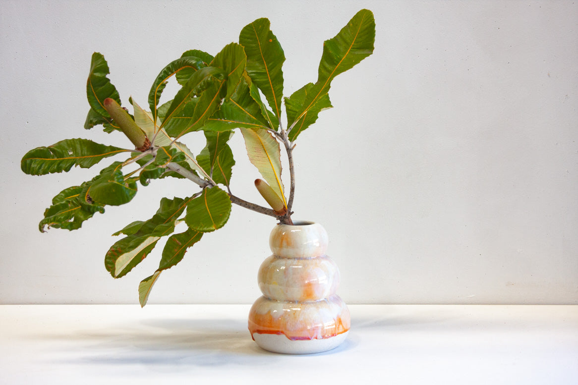 handmade ceramic sculptural pink, cream vase