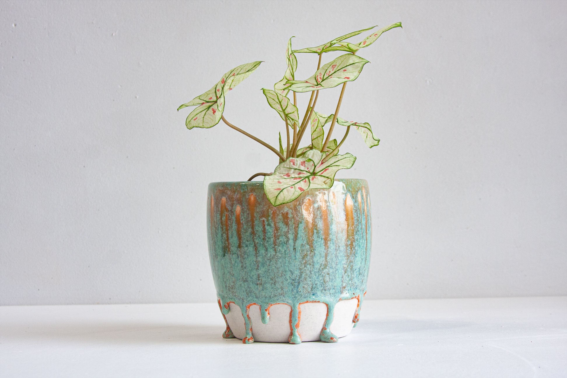 handmade ceramic green and peach planter
