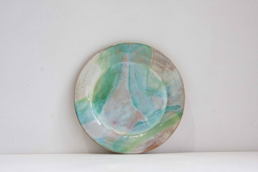 handmade ceramic light green and white plate