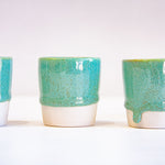 handmade ceramic speckled green espresso cups