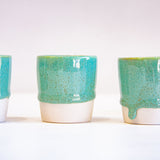 handmade ceramic speckled green espresso cups