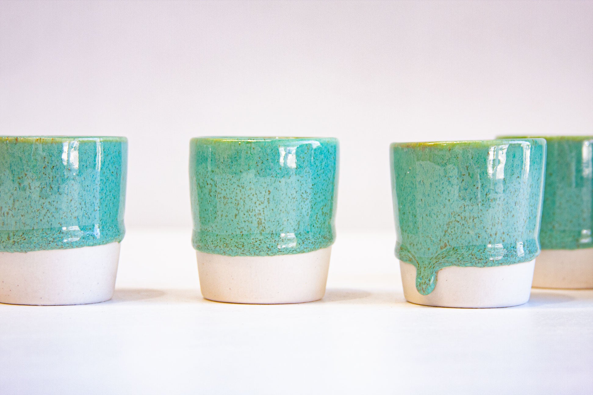 handmade ceramic speckled green espresso cups