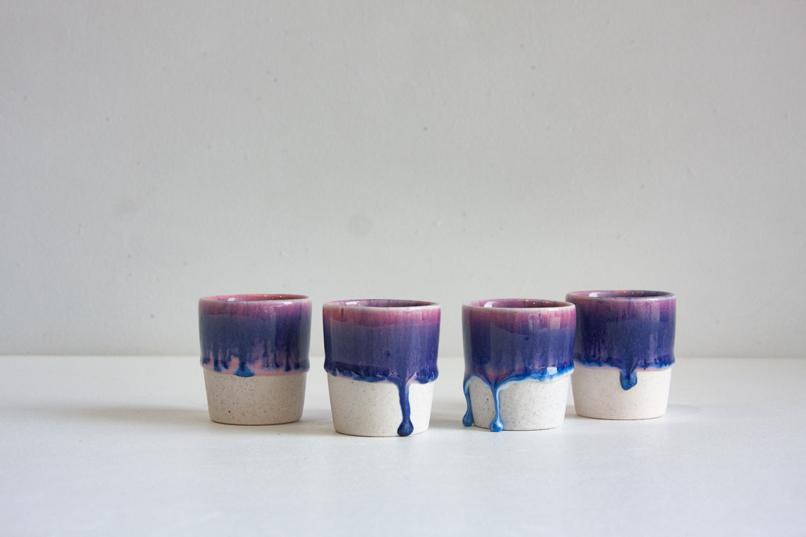 Handmade ceramic blue and pink espresso cup