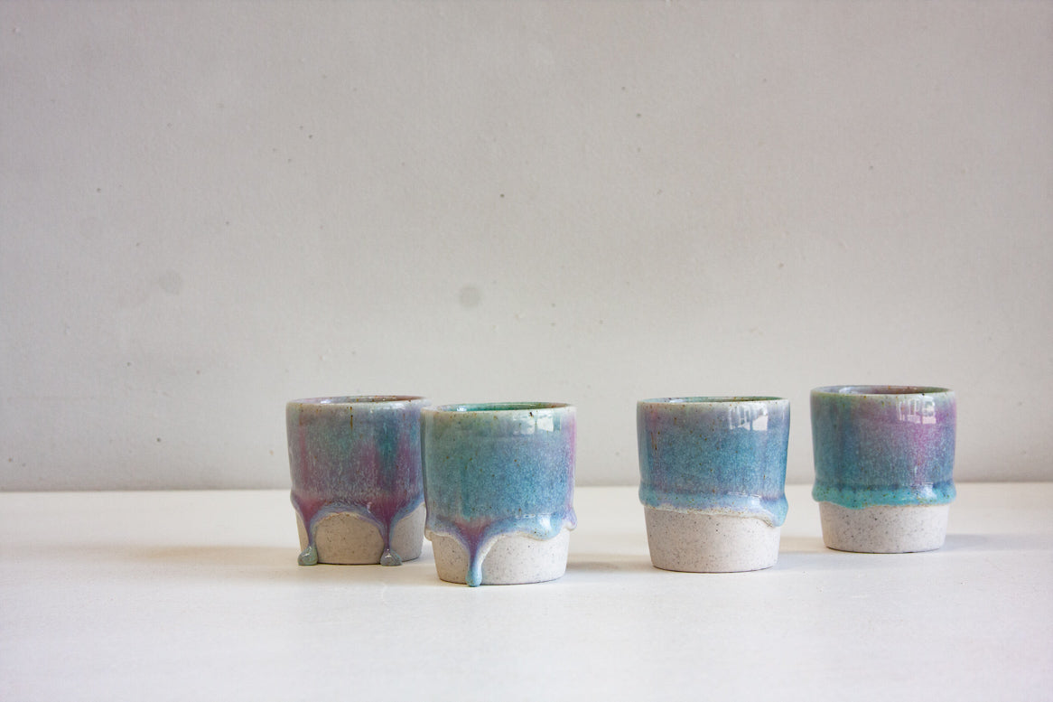 Handmade ceramic purple and blue espresso cup