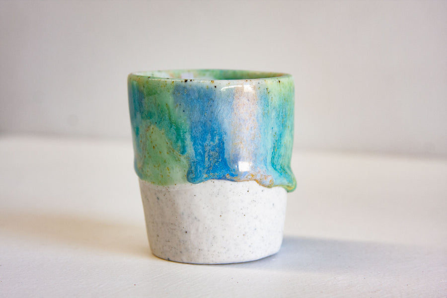 Seconds Sale Handmade Espresso Cup - Blue, Green & Peach