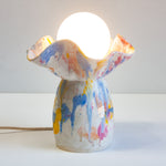 handmade ceramic decorative table lamp,  glazed in pink, yellow and blue