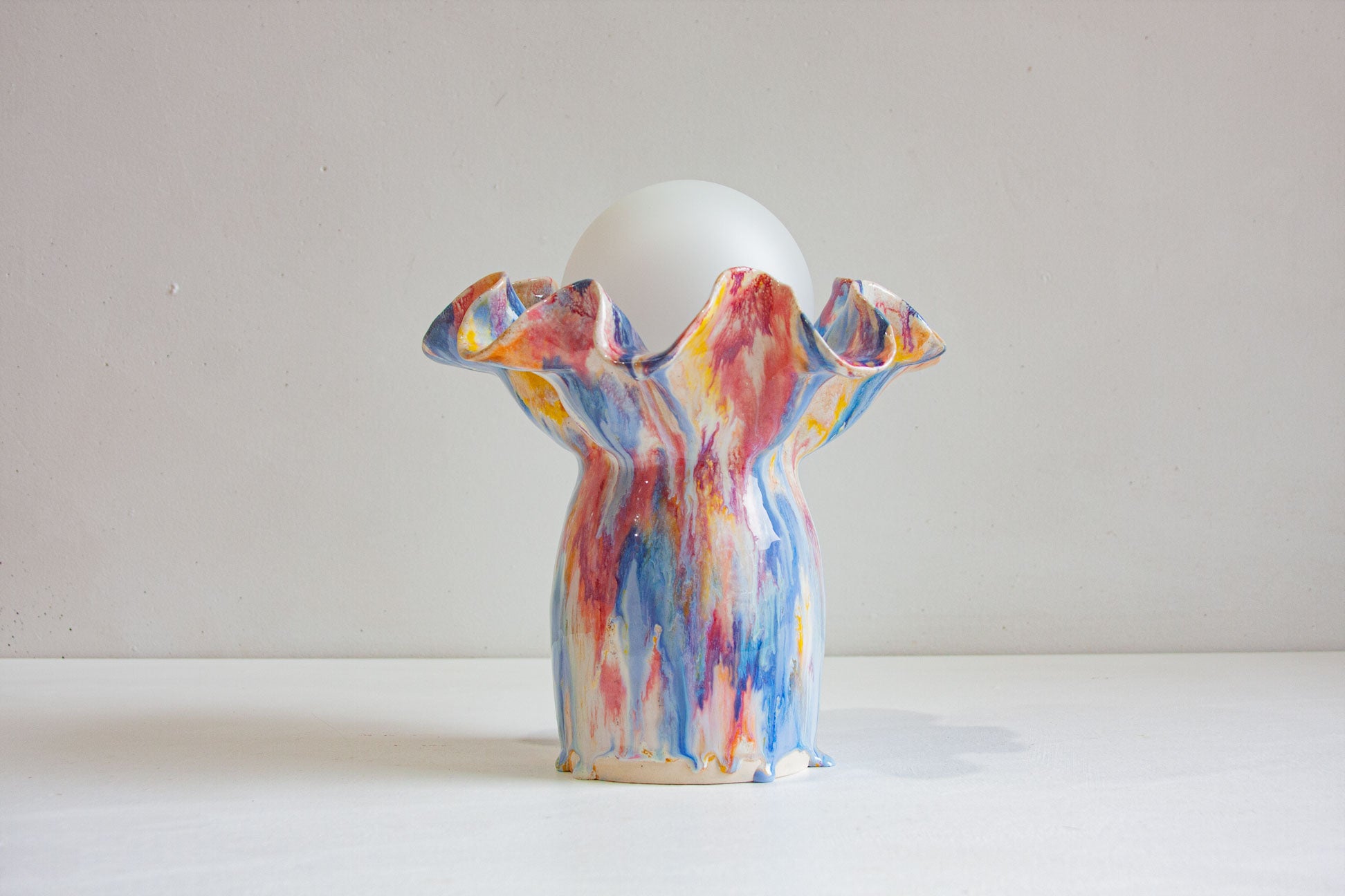 handmade sculptural colourful ceramic table lamp