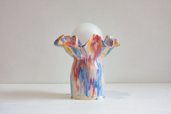 handmade sculptural colourful ceramic table lamp