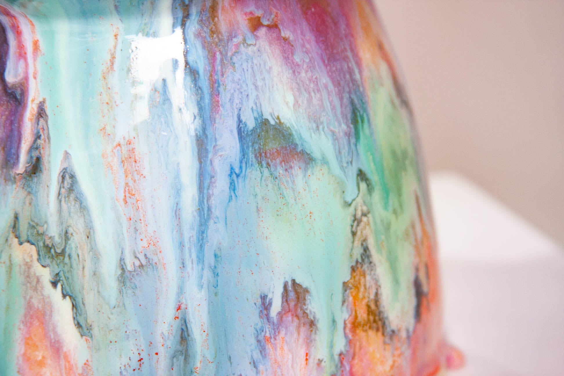close p of glaze details of handmade ceramic table lap