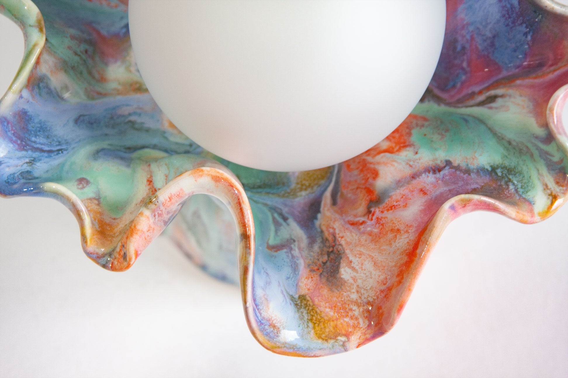 view of the rim of the ceramic colourful table lamp