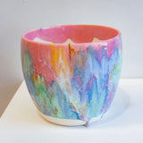 handmade ceramic pastel coloured planter with drippy glaze