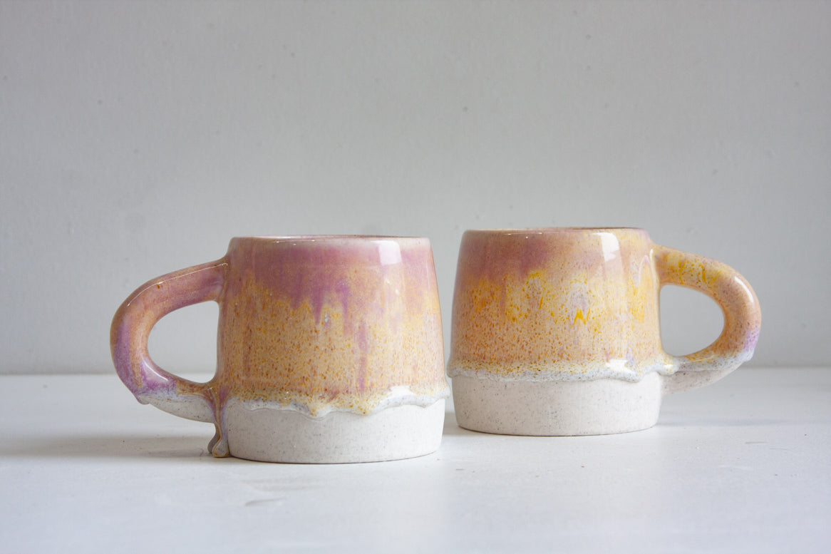 handmade ceramic yellow and purple mug