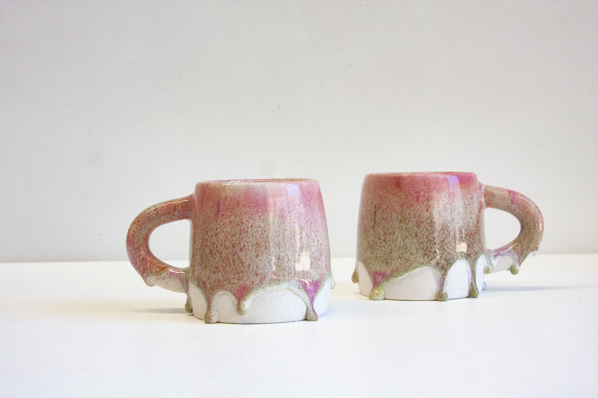handmade ceramic green and pink large mug