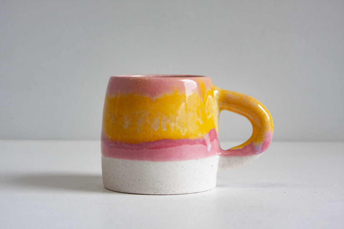handmade ceramic yellow and pink large mug