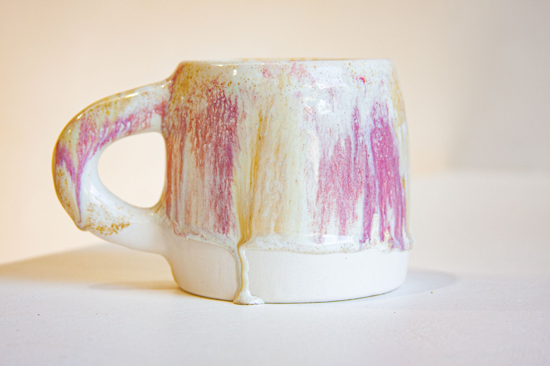 handmade ceramic pink, cream, brown mug