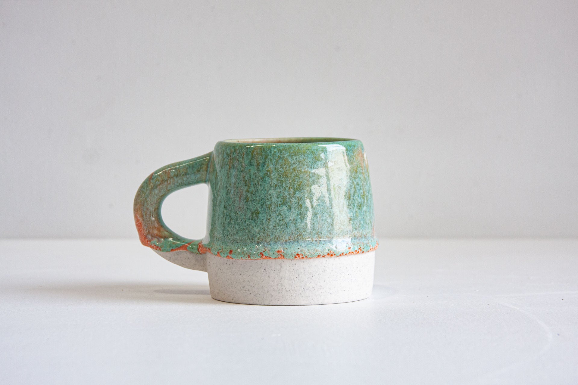 handmade ceramic green and peach large mug