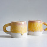 handmade ceramic large yellow and purple mug 