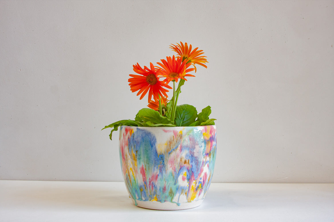Handmade ceramic large multicoloured planter