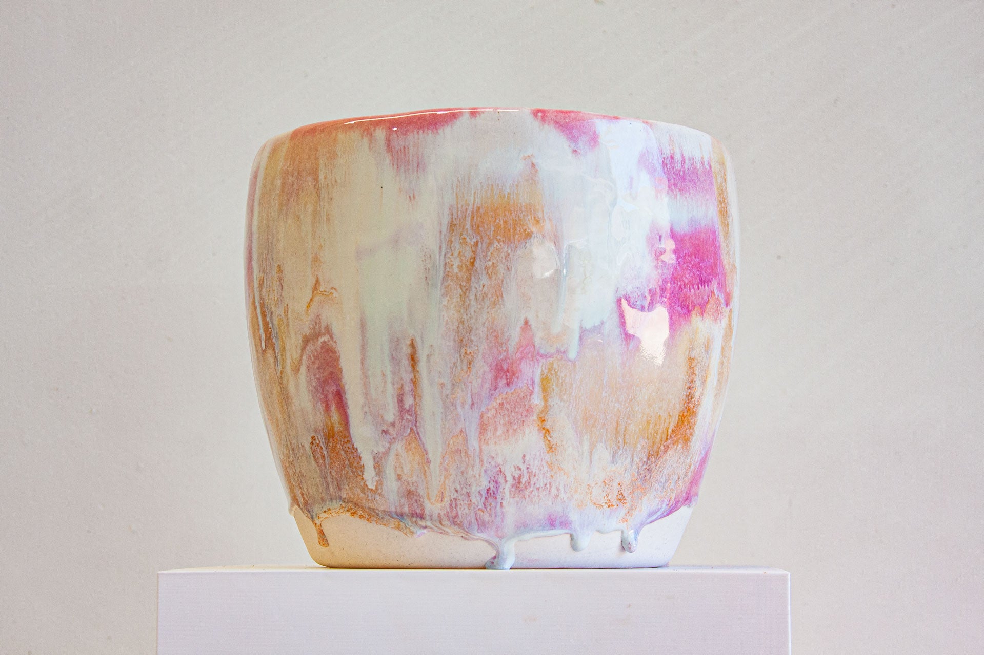 hand made ceramic planter glazed in soft pinks and creams